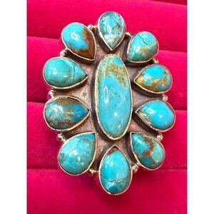 Turquoise & Sterling Silver Ring Size 9.75 Oval & Teardrop